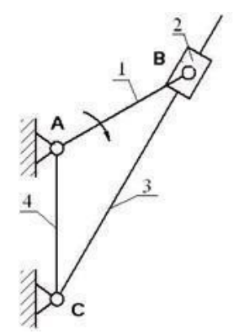  Cho cơ cấu phẳng như hình vẽ. Biết AB = AC. Tỉ số truyền của cơ cấu: (ảnh 1)
