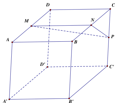 Cho hình lăng trụ ABCD.A'B'C'D' có hai đáy là các hình bình hành. Các điểm M, N, P lần lượt là trung điểm của cạnh AD, BC, CC' (tham khảo hình vẽ). Xét các khẳng định sau:a) Mặt phẳng (MNP) c (ảnh 1)
