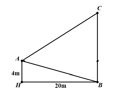 Từ vị trí  A   người ta quan sát một cây cao.   Biết   A H = 4 m  ,   H B = 20 m  ,   ˆ B A C = 45 ∘  . Khi đó chiều cao của cây (làm tròn đến hàng phần mười) bằng (ảnh 2)