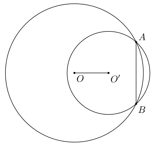Hai đường tròn \(\left( O \right)\) và \(\left( {O'} \right)\) cắt nhau tại \(A\) và \(B\). Trong các khẳng định sau:a) \(AB\) vuông góc với \(OO'\);b) \(AB\) là đường trung trực của \(OO'\); (ảnh 1)
