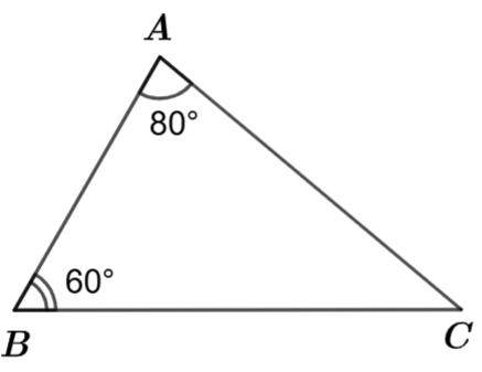 Cho tam giác ABC có số đo góc A, góc B, góc C theo thứ tự là 80 độ 60 độ 40 độ Khẳng định nào sau đây là đúng? (ảnh 1)