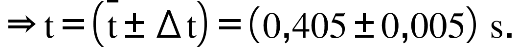 rightwards double arrow straight t equals open parentheses straight t with bar on top plus-or-minus increment straight t close parentheses equals open parentheses 0 comma 405 plus-or-minus 0 comma 005 close parentheses space straight s.
