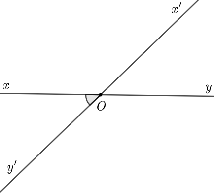 Cho hai đường thẳng  x x ′  và  y y ′  cắt nhau tại điểm O. Góc đối đỉnh với  ˆ x O y ′  là (ảnh 1)