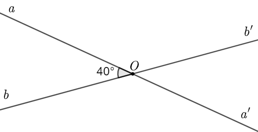 Cho  ˆ a O b  đối đỉnh với  ˆ a ′ O b ′  và  ˆ a O b = 40 ∘ . Khi đó, số đo  ˆ a ′ O b ′  là (ảnh 1)