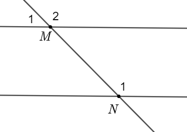 Cho hình vẽ dưới đây biết a ∥ b và ˆ M 1 = 45 ∘ . Khi đó, số đo ˆ N 1 là (ảnh 1)