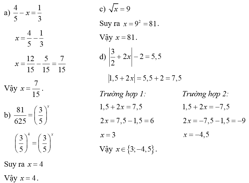 Tìm x, biết: (a) 4/ 5 − x = 1/ 3 (ảnh 1)