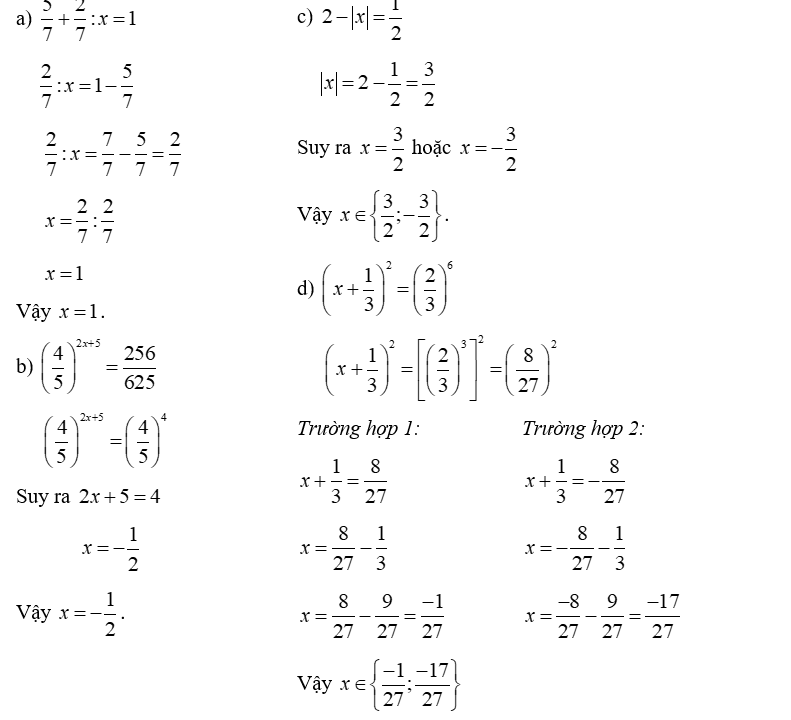 Tìm x, biết:  (a)  5 /7 + 2 /7 : x = 1 (ảnh 1)