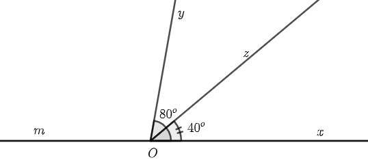 Cho  ˆ x O y = 80 ∘  và tia  O z  nằm giữa hai tia  O x ; O y  sao cho  ˆ x O z = 40 ∘ .  (a) Chứng minh tia  O z là tia phân giác của góc  ˆ x O y .  (b) Vẽ tia  O m  là tia đối của tia  O x . Tính số đo  ˆ m O z . (ảnh 1)