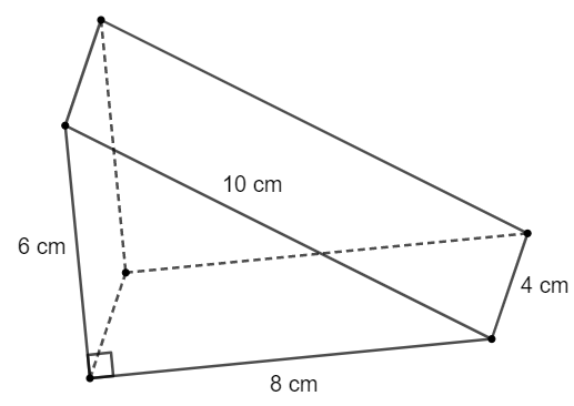 (a) Cho hình lập phương có diện tích một mặt là 144 m2. Tính thể tích của hình lập phương đó.
(b) Một cái bánh ngọt có dạng hình lăng trụ đứng tam giác có kích thước như hình vẽ. Người ta là (ảnh 1)