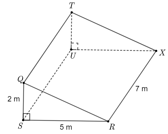 Cho hình vẽ. Thể tích của hình lăng trụ đứng S Q R . U T X là: (ảnh 1)