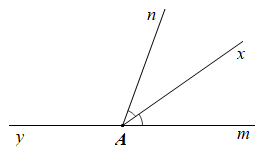 Vẽ ˆ m A n = 70 ∘ . Vẽ tia phân giác A x của góc m A n . Vẽ tia A y là tia đối của tia A m . (a) Vẽ hình và kể tên các cặp góc kề bù (không tính góc bẹt) có trên hình vẽ. (b) Tính số đo của ˆ m A x và ˆ x A y . (ảnh 1)