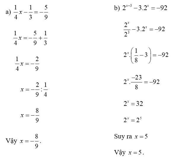 Tìm x, biết: (a) 1 /4 x − 1 /3 = − 5 /9 (ảnh 1)