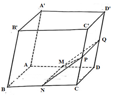 Cho lăng trụ ABCD.A'B'C'D'. Có hai đáy là các hình nình hành. Các điểm M,N,P lần lượt là trung điểm của các cạnh AD, BC, CC' (tham khảo hình vẽ). Xét các khẳng định sau: (ảnh 1)
