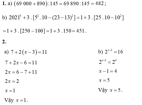 1. Thực hiện phép tính: (a) ( 69 000 + 890 ) : 145 (ảnh 1)