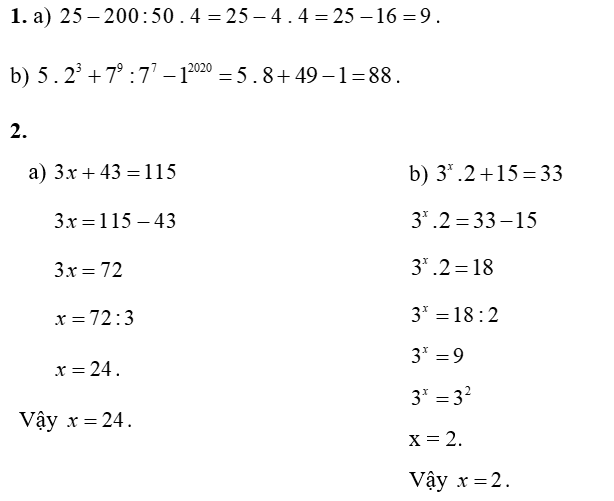 1. Thực hiện phép tính (tính nhanh nếu có thể):  (a)  25 − 200 : 50 . 4 (ảnh 1)