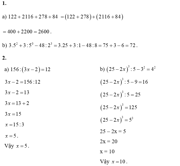 1. Thực hiện phép tính (tính nhanh nếu có thể): (a) 122 + 2116 + 278 + 84 (ảnh 1)