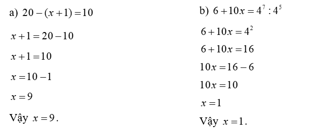 Tìm x , biết: (a) 20 − ( x + 1 ) = 10 (ảnh 1)