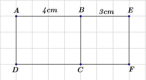 (a) Vẽ hình vuông M N P Q biết độ dài một cạnh bằng 5 cm. (b) Cho hình vẽ, biết A B C D là hình chữ nhật và B E F C là hình vuông. Biết A B = 4 cm và B E = 3 cm. Tính diện tích hình chữ nhật A E F D . (ảnh 1)