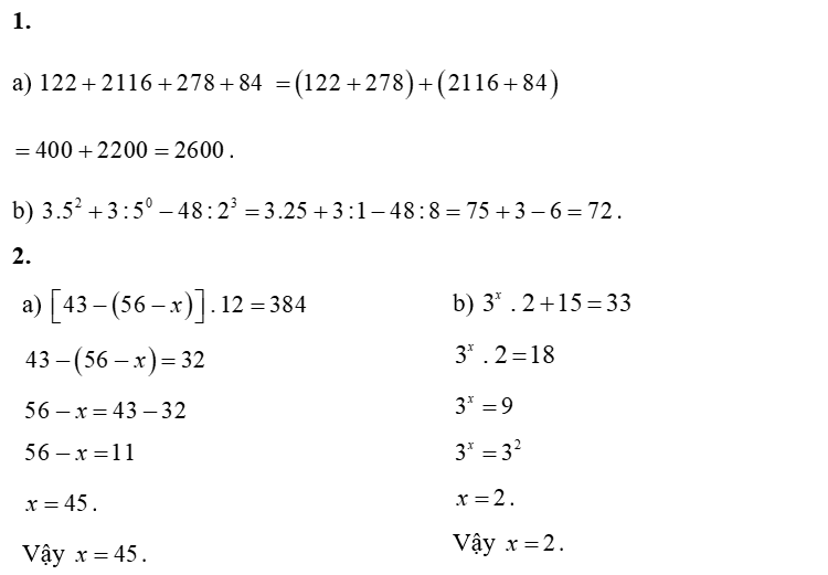 1. Thực hiện phép tính: (a) 122 + 2116 + 278 + 84 (ảnh 1)