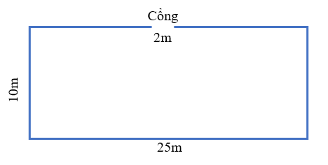 Nhà bác Minh có mảnh vườn hình chữ nhật có chiều dài 25 m, chiều rộng 10 m.
(a) Hãy tính diện tích mảnh vườn của bác Minh.
(b) Bác Minh muốn xây một bức tường bao quanh khu vườn (chỉ để lại c (ảnh 1)