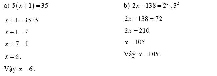 Tìm  x , biết:  (a)  5 ( x + 1 ) = 35 (ảnh 1)