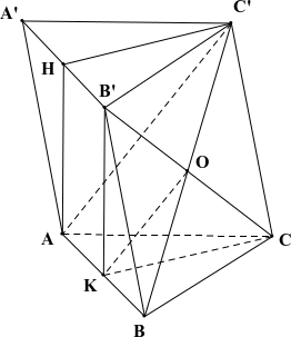 Cho hình lăng trụ  A B C . A ′ B ′ C ′ .  Gọi  H , K  lần lượt là trung điểm của  A ′ B ′  và  A B .  Mặt phẳng  ( B ′ C K )  song song với mặt phẳng nào sau đây? (ảnh 1)