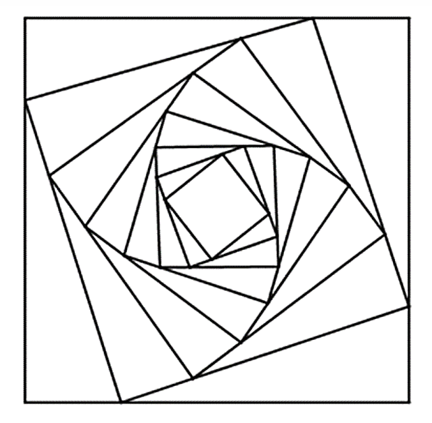 Cho hình vuông ( C 1 ) có cạnh bằng a . Người ta chia mỗi cạnh của hình vuông thành bốn phần bằng nhau và nối các điểm chia một cách thích hợp để có hình vuông ( C 2 ) (xem hình vẽ). (ảnh 1)