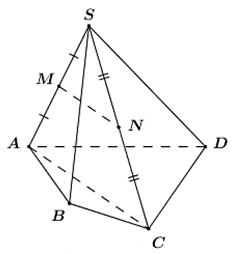 Cho hình chóp tứ giác S . A B C D . Gọi M và N lần lượt là trung điểm của S A và S C . Khẳng định nào sau đây là đúng? (ảnh 1)