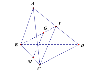 Cho tứ diện A B C D . Gọi G là trọng tâm tam giác A B D , M là điểm thuộc cạnh B C sao cho M B = 2 M C . Mệnh đề nào sau đây đúng? (ảnh 1)