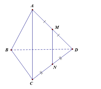 Cho tứ diện A B C D . Gọi M là trung điểm của A D . Hình chiếu song song của điểm M theo phương A C lên mặt phẳng ( B C D ) là điểm nào sau đây? (ảnh 1)