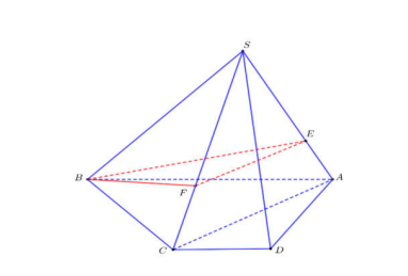 Cho hình chóp S . A B C D có đáy là hình thang, A B / / C D và A B = 2 C D . Lấy E thuộc cạnh S A , (ảnh 1)