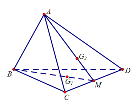 Cho tứ diện  A B C D . Gọi  G 1  và  G 2  lần lượt là trọng tâm các tam giác  B C D  và  A C D . Khẳng định nào sau đây sai? (ảnh 1)