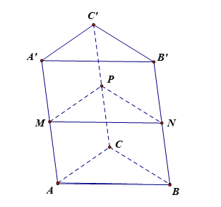 Cho hình lăng trụ  A B C . A ′ B ′ C ′ . Gọi  M , N , P  theo thứ tự là trung điểm của các cạnh  A A ′ , B B ′ , C C ′ . Mặt phẳng  ( M N P )  song song với mặt phẳng nào trong các mặt phẳng sau đây? (ảnh 1)