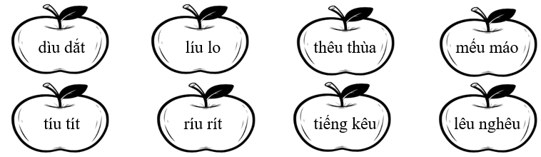 Tô màu xanh lá vào quả táo có tiếng chứa vần “êu”, tô màu vàng vào quả táo có tiếng chứa vần “iu”.
 (ảnh 1)
