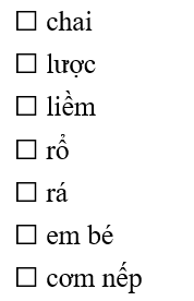 Đâu là các từ chỉ đồ vật:
 (ảnh 1)