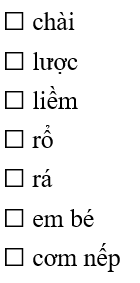 Đâu là các từ chỉ đồ ăn:
 (ảnh 1)