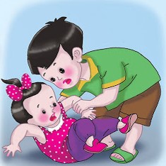 Tìm hình ảnh tương ứng với câu thơ sau:
“Khi em bé khóc
Anh phải dỗ dành” (ảnh 1)