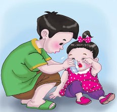 Tìm hình ảnh tương ứng với câu thơ sau:
“Khi em bé khóc
Anh phải dỗ dành” (ảnh 4)