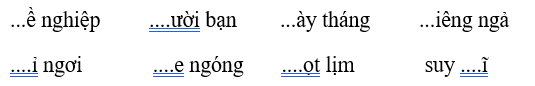 Nối theo mẫu:
(a) r, d hoặc gi
Quê em
Quê em đồng lúa, nương …âu
Bên …òng sông nhỏ nhịp cầu bắc ngang
…ừa xanh tỏa mát đường làng
Ngân nga …ọng hát, rộn …àng tiếng thoi.
(Theo Nguyên Hồ)
(b)  (ảnh 1)