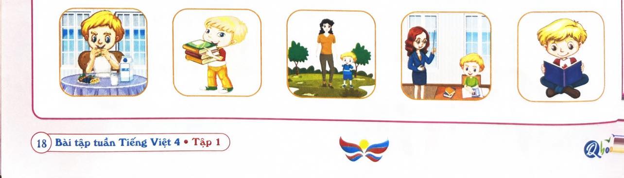 Câu hỏi: Em hãy nhìn vào bức tranh và kể lại một ngày đi học của bạn nhỏ:  (ảnh 1)