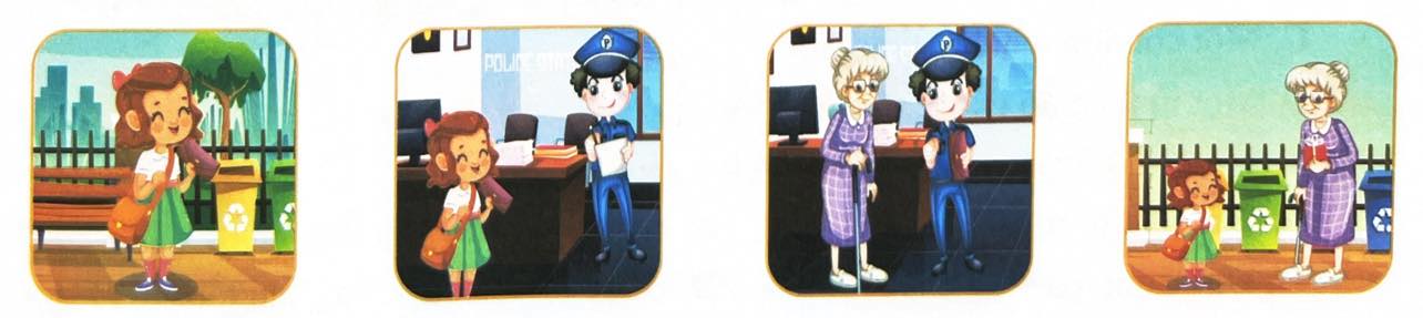 Câu hỏi: Em hãy kể lại câu chuyện của bạn nhỏ trong những bức tranh sau. Theo em, bạn nhỏ trong bức tranh có đức tính gì?
 (ảnh 1)