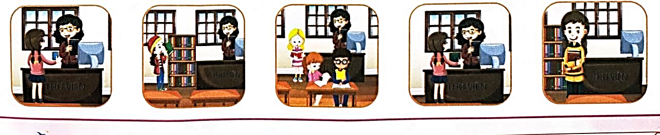 Câu hỏi: Dựa vào bức tranh, em hãy kể lại một ngày vào thư viện đọc sách của em:
 (ảnh 1)