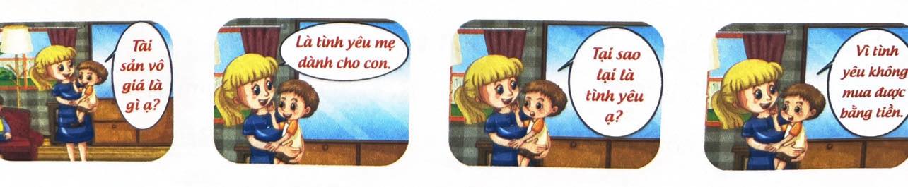 Câu hỏi: Em hãy kể lại câu chuyện dưới đây và cho biết bạn nhỏ trong bức tranh đã thắc mắc điều gì với mẹ của mình?
 (ảnh 1)
