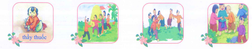 Dựa vào các bức tranh sau em hãy kể lại cách chơi trò chơi “Rồng rắn lên mây”:
 (ảnh 1)