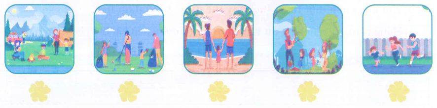 Em hãy đánh dấu vào bức tranh nói về hoạt động du lịch và viết lại tên của hoạt động trong bức tranh đó:
 (ảnh 1)