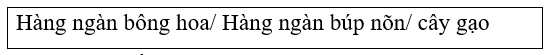 Chọn chữ ngữ thích hợp thay thế các ô trống trong đoạn văn sau: (1 điểm)

Mùa xuân, gọi đến bao nhiêu là chim ríu rít. Từ xa nhìn lại, cây gạo sừng sững như một tháp đèn khổng lồ. là hàng ngà (ảnh 1)