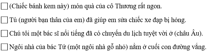 Hãy điền Đ (đúng) trước câu văn dùng đúng dấu ngoặc đơn, điền S (sai) trước câu văn dùng sai dấu ngoặc đơn: (1 điểm)
 (ảnh 1)