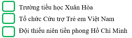 Em hãy điền đúng (Đ) vào các tên cơ quan, tổ chức viết đúng hoặc sai (S) vào các tên cơ quan, tổ chức viết sai: (1 điểm)
 (ảnh 1)
