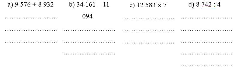(2 điểm) Đặt tính rồi tính:
(ảnh 1)