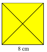 (1 điểm) Một tấm bìa cứng hình vuông có cạnh 8 cm. Bạn An cắt ra thành 4  hình tam giác nhỏ bằng nhau. Tính diện tích một hình tam giác nhỏ.  
 (ảnh 1)